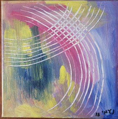 נעמי ברקוביץ, אקריליק על בד, 25 על 25 ס"מ. חתום