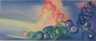 דבי אשל, נ. 1952, אקריליק על בד, 50 על 120 ס"מ, חתום. דבי אשל - כמה מילים עלי 
דרך הציור אני 