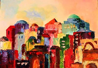 אתי לנדאו, שמן על נייר 50 על 70 ס"מ, חתום. ציירת ואמנית רב תחומית 
נולדה במאה שערים. בוגרת 