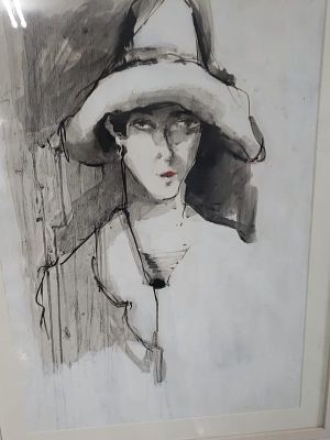 מירי פנאן, גואש ודיו על נייר, 80 על 60 ס"מ, ממוסגר, חתום. Miri Fanan was born in Algeria. She 