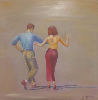 שאול לברון, שמן על בד, 90 על 90 ס"מ. חתום