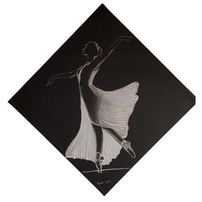 סאני מרקובאנו, נ.1973, טוש אקרילי על בד שחור, 30 על 30 ס"מ, חתום