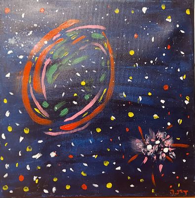 Dina Normand, aquarelle on canvas, 41 by 41 cm, signed