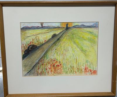 יצחק שרז (1932-2016), פסטל על נייר, 34.5 על 35 ס"מ, חתום וממוסגר, מידות כולל מסגרת: 43.5 על 52 ס"מ. 