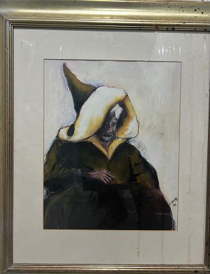 יצחק שרז (1932-2016), פסטל ושמן על נייר, 40 על 32 ס"מ. חתום. ממוסגר, מידות עם מסגרת:69 על 60 ס"מ. 