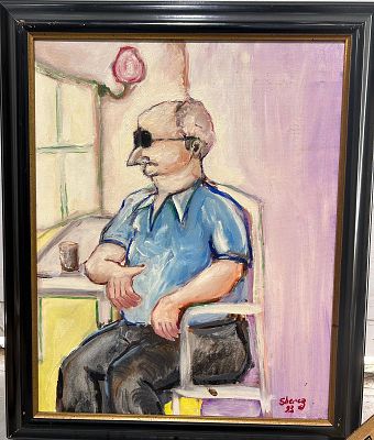 יצחק שרז (1932-2016), שמן על בד, חתום וממוסגר, מידות עם מסגרת: 61 על 49 ס"מ. יצחק שרז היה צייר 