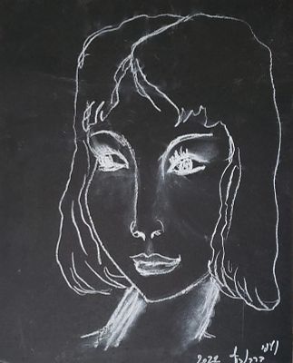נעמי ברקוביץ, נ.1948. גיר על קרטון ביצוע, 50 על 40 ס"מ. חתום. לא ממוסגר. פסלת וציירת הציגה 