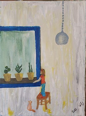 נעמי ברקוביץ, נ.1948. אקריליק על בד, 40 על 30 ס"מ. חתום. פסלת וציירת הציגה בתערוכות יחיד 