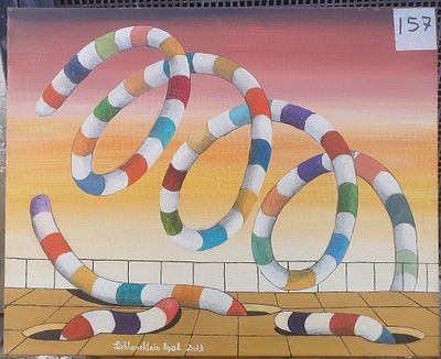 יגאל ליכטנשטיין, שמן על בד, 40 על 50 ס"מ חתום. יגאל ליכטנשטיין, יליד 1953 תל אביב, לא יישר קו 