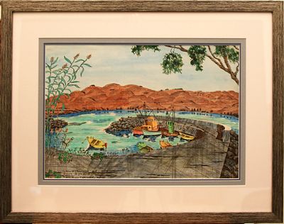 דוד שושני. צבעי מים. גודל מסגרת: 55 על 70 ס"מ. David Shoshany. Watercolor. Framed size: 55 x 70 
