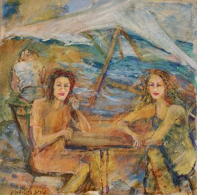 מרים סיגל - דרליך, נ.1952, אקריליק על בד, 40 על 40 ס"מ, חתום. מרים (אורקין) סיגל דרליך 
נולדה 