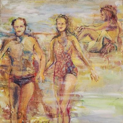 מרים סיגל - דרליך, נ.1952, אקריליק על בד, 40 על 40 ס"מ, חתום. מרים (אורקין) סיגל דרליך 
נולדה 