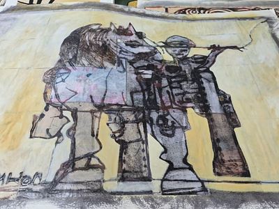 אבי בן שמחון, שמן על בד, 73 על 150 ס"מ, חתום. אבי בן שמחון, נולד בפאס שבמרוקו בשנת 1947, וזמן 