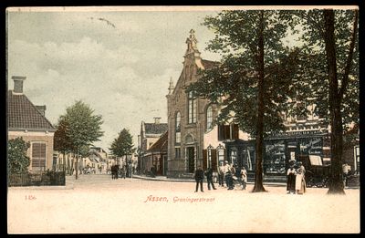 גלויה עתיקה נושאת איור בית הכנסת ב ASSEN. נשלחה ב 1905