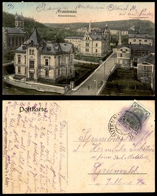 גלויה ישנה נושאת איור בית הכנסת TRAUTENAU.