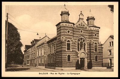 גלויה ישנה נושאת איור בית הכנסת ב ST. LOUIS. מצב מינט