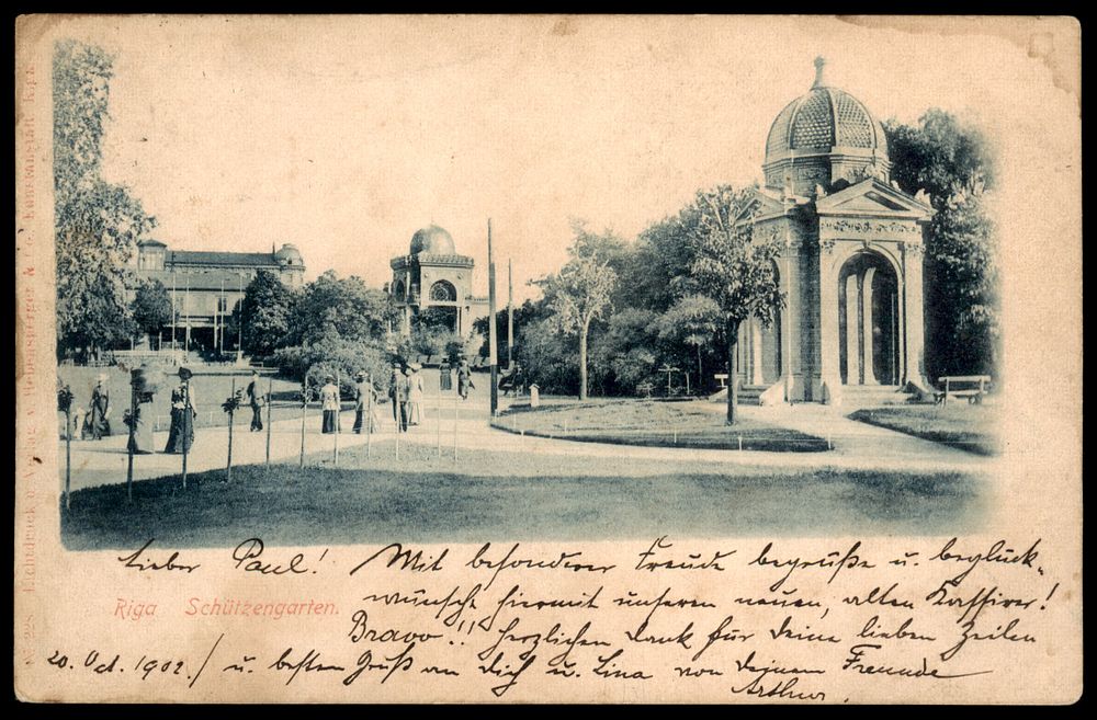 גלויה עתיקהה נושאת איור בית הכנסת ב ריגה RIGA. נשלחה בשנת 1912