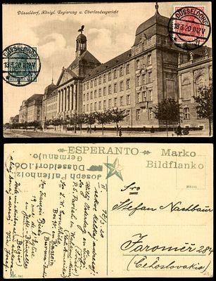 יודאיקה : אספרנטו גלויה שנשלחה בדיסלדורף 1920 לצ'כוסלובקיה