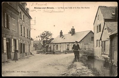 יודאיקה : 1916 גלויה ישנה נושאת איור של יהודי ברחוב היהודים ב BLANSY-SUR-BRESTS. נשלחה באמצעות 