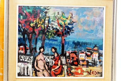 יעקב וקסלר (1995 - 1912) שמן על בד .דמיות נשים בנוף טבריה. 55/45
