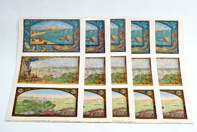 לוט 5 גליונות הדפסי מקומות בארץ, ציורים ע"י זאב רבן בצלאל