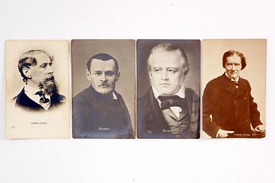 ארבע גלויות – סופרים ומשוררים: ג׳ורג׳ אונה, וולטר סקוט, ויקטוריאן סרדו, צ׳ארלס דיקנס.