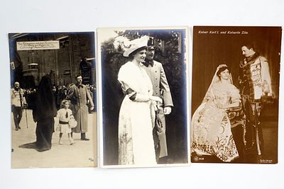 שלוש גלויות של המלך קרל הראשון, קיסר אוסטריה, עם אשתו הנסיכה זיטה.