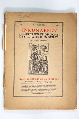 חוברת בגרמנית – קטלוג ספרים עתיקים. אינקונבולוט קטלוג מספר 535 של סוחר הספרים והעתיקות קארל 