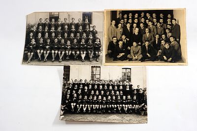 3 צילומים גדולים של תלמידי בתי ספר שונים עם מוריהם בטורקיה, שנות ה-40.