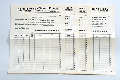 לוט טפסי רישום משנות ה־50 של מפלגת גח״ל (גוש חירות ליברלים) בחיפה.