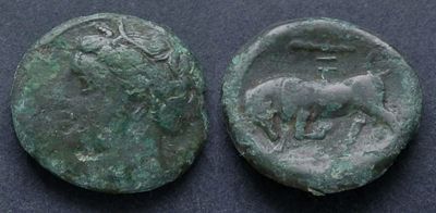 Тираны Сиракуз, Гиерон II, 275-215 годы до Р.Х., АЕ19. AЕ, вес 5.06 гр., диаметр 19 мм.Место 