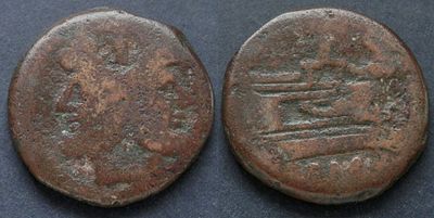 Римская республика, анонимный выпуск, после 211 года до Р.Х., асс. АЕ асс, вес 18.89 гр. 