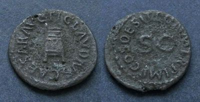 Римская империя, Клавдий, 41-54 годы, квадрант. АЕ квадрант, вес 2.62 гр., диаметр 18 мм.Место 
