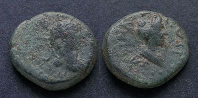 Римская империя, неизвестная провинция, Адриан и Сабина, 117-138 годы, АЕ16. АЕ, вес 3.26 гр. 