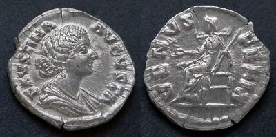 Римская империя, Фаустина Младшая, супруга Марка Аврелия, денарий. AR денарий, вес 2.63 гр. 
