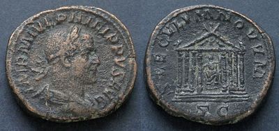 Римская империя, Филипп I Араб, 244-249 годы, сестерций. АЕ сестерций, вес 22.29 гр., диаметр 