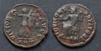 Римская империя, анонимный выпуск, 312 год, 1/4 нуммия. АЕ 1/4 нуммия, вес 1.01 гр., диаметр 15 