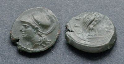 Бруттий, племена бреттиев, 216-214 годы до Р.Х., АЕ13. АЕ, вес 1.24 гр., диаметр 13 мм. Место 