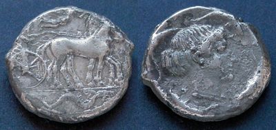 Сицилия, Сиракузы, 466-406 годы до Р.Х., тетрадрахма. AR тетрадрахма, вес 16.18 гр., диаметр 25 