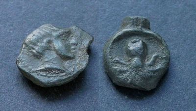 Сицилия, Сиракузы, 435-415 годы до Р.Х., онкия. АЕ онкия, вес 1.58 гр., диаметр 11 мм.Место 