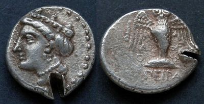 Понт, Амис, 435-370 годы до Р.Х., сикль. AR сикль (драхма), вес 5.70 гр., диаметр 20 мм. Место 