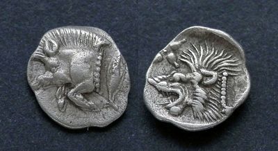 Мизия, Кизик, 525-475 годы до Р.Х., гемиобол. AR гемиобол, вес 0.43 гр., диаметр 10 мм. Место 