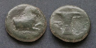 Эолида, Кимы, 350-250 годы до Р.Х., АЕ16. АЕ, вес 3.39 гр., диаметр 16 мм.Место чеканки: 