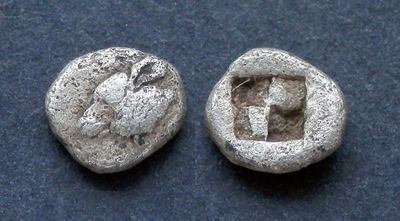 Иония, неизвестный город, 500-400 годы до Р.Х., тетартеморий. AR тетартеморий, вес 0.23 гр. 
