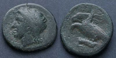 Тираны Акраганта, Финтий, 282-277 годы до Р.Х., АЕ20. АЕ, вес 5.30 гр., диаметр 20 мм.Место 