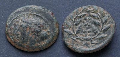 Сицилия, Гимера, 415-409 годы до Р.Х., гемилитрон. АЕ гемилитрон, вес 3.50 гр., диаметр 17 