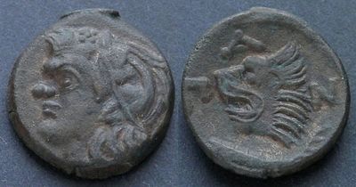 Боспор Киммерийский, Пантикапей, 310-304/3 годы до Р.Х., АЕ19. АЕ, вес 5.87 гр., диаметр 19 мм. 