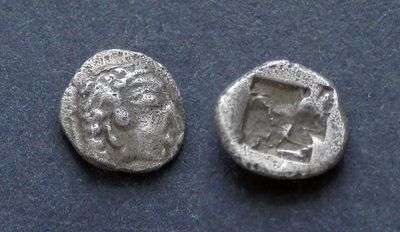 Иония, Колофон, 530/25-500 годы до Р.Х., 1/48 статера. AR 1/48 статера, вес 0.33 гр., диаметр 7 
