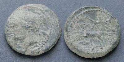 Бруттий, племена бреттиев, 211-208 годы до Р.Х., АЕ18. АЕ, вес 3.86 гр., диаметр 18 мм. Место 