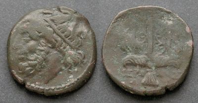 Тираны Сиракуз, Гиерон II, 275-215 годы до Р.Х., АЕ20. АЕ, вес 6.37 гр., диаметр 20 мм.Место 